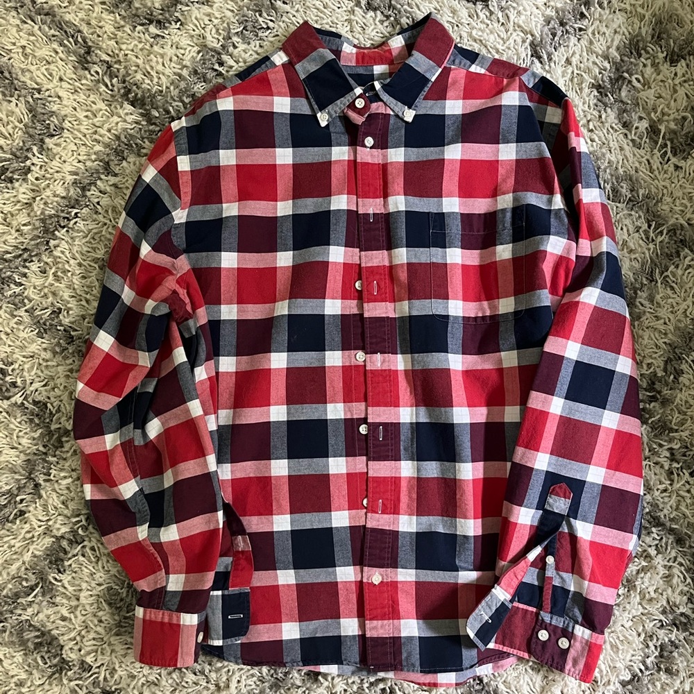 Merona Red, Navy & White Plaid Button-Down Shirt